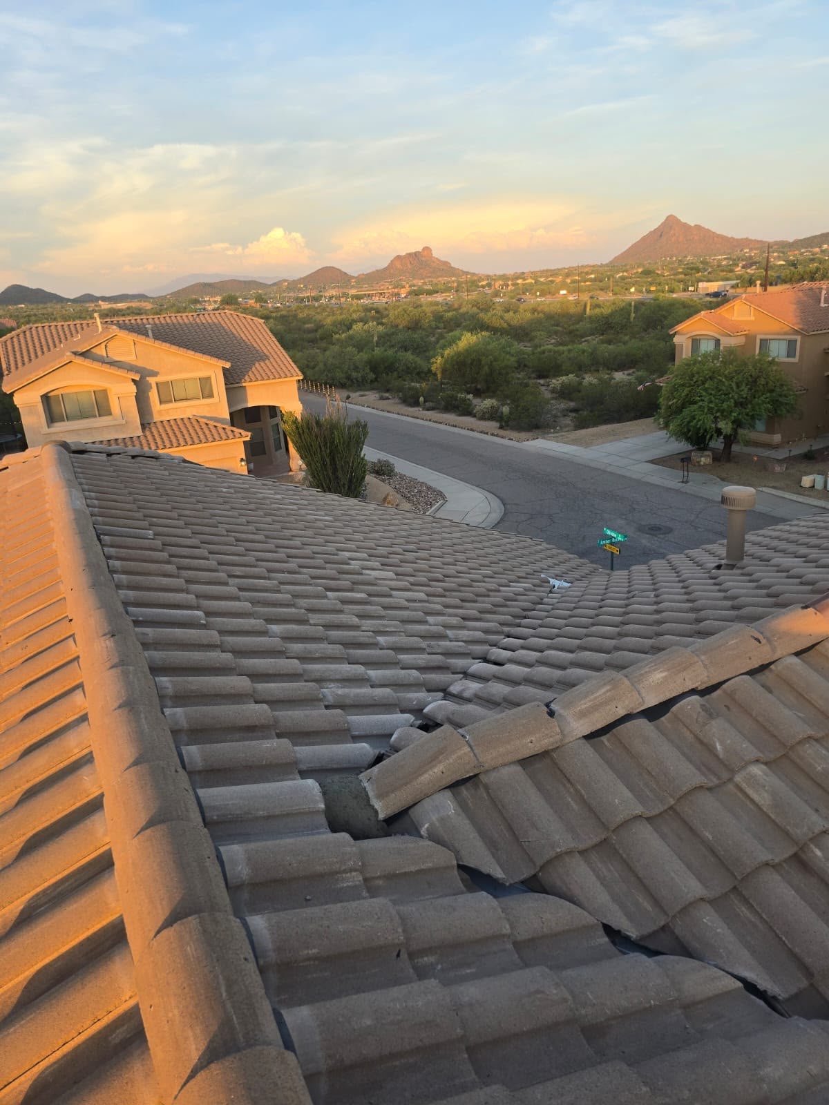 Storm damage repair on a tile roof near Phoenix, AZ